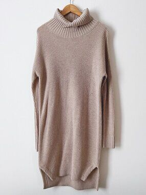 Hatch The Irina Shaker Mini Turtleneck Sweater Wool Dress Oat Melange Size 0